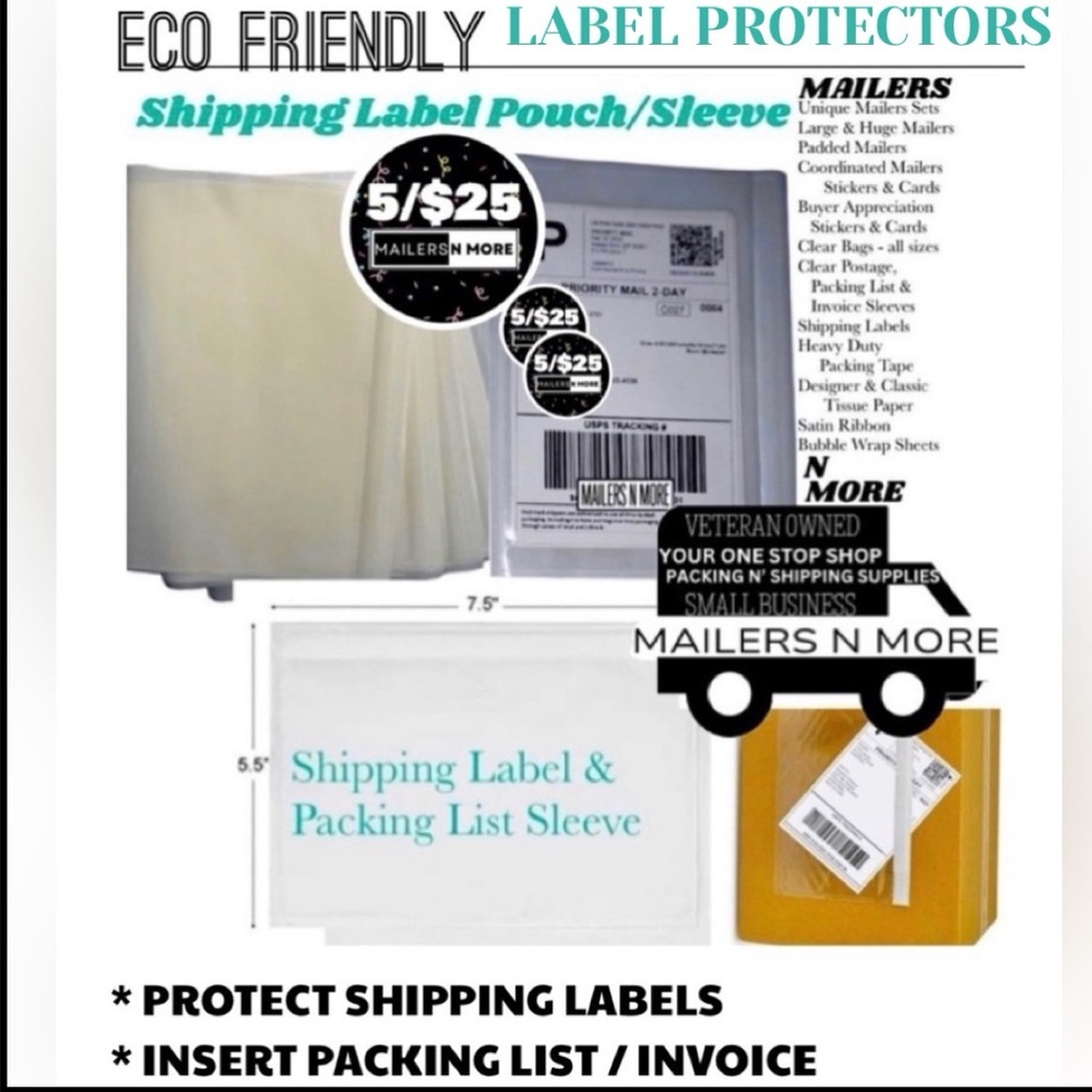 ❤️Shipping Label Protectors EcoFriendly Clear Postage Invoice Sleeve Pouch ♻️